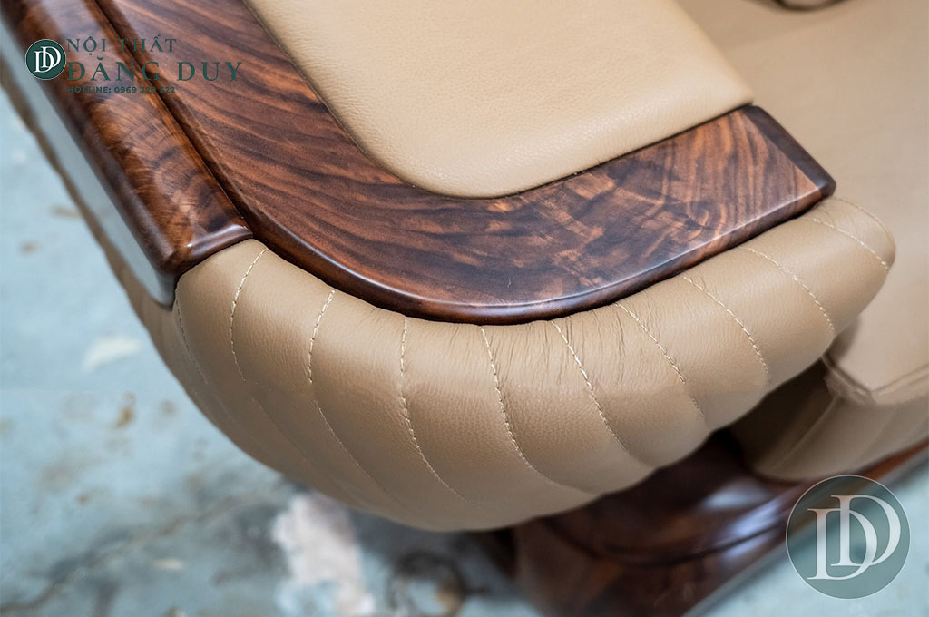 Sofa gỗ óc chó bọc da