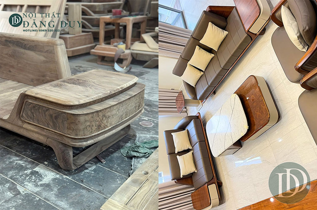 Sofa gỗ óc chó phù hợp với phong cách đơn giản