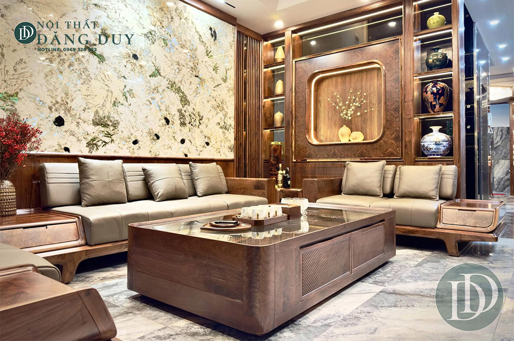 Sofa gỗ óc chó phù hợp với phong cách hiện đại