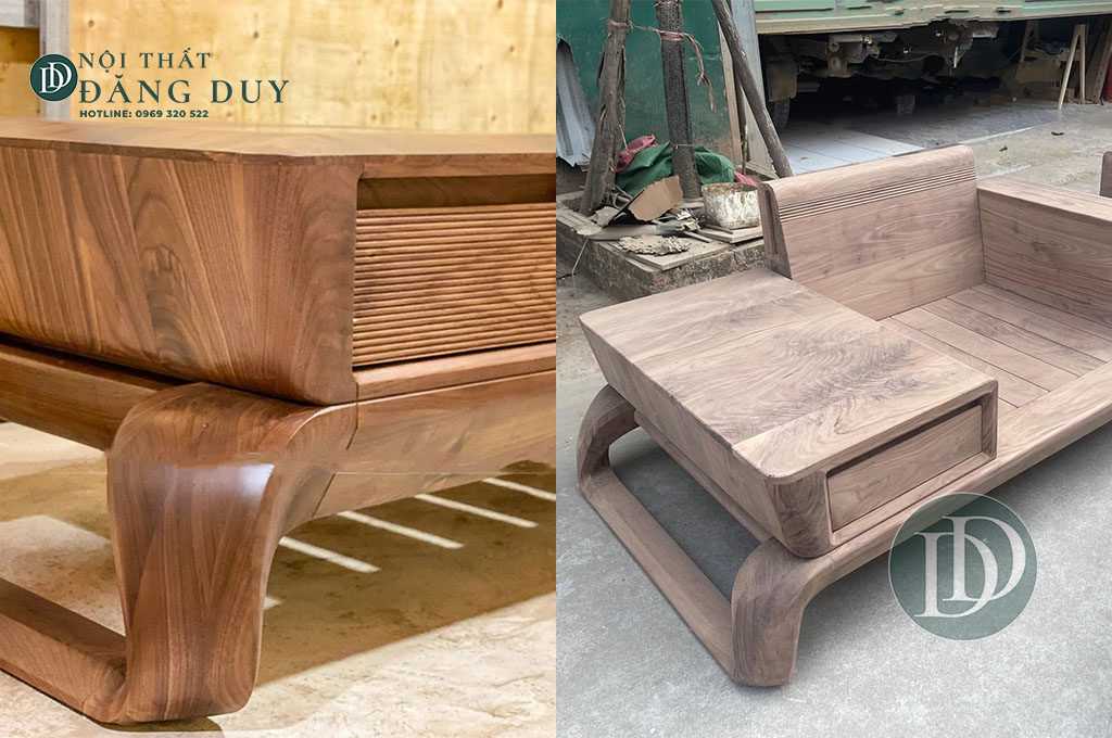 Thi công chân sofa gỗ óc chó