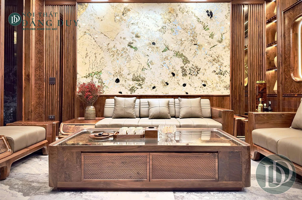 Sofa gỗ óc chó phù hợp với phong cách hiện đại