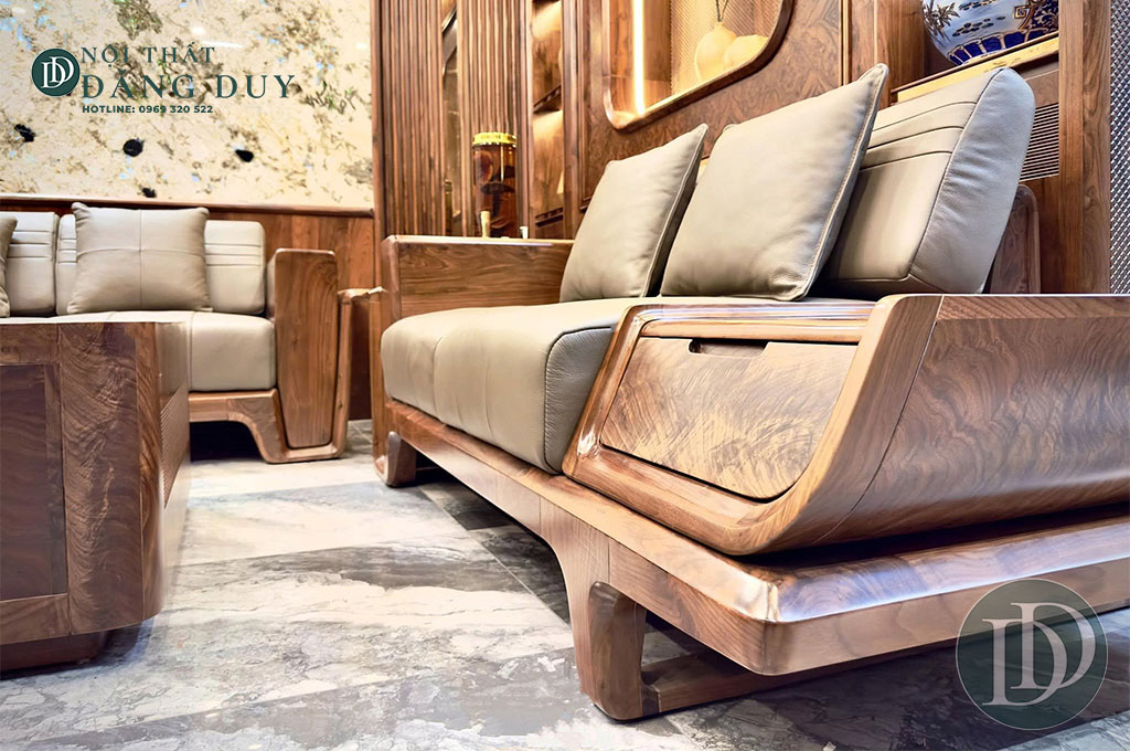 Sofa gỗ óc chó phù hợp với phong cách hiện đại